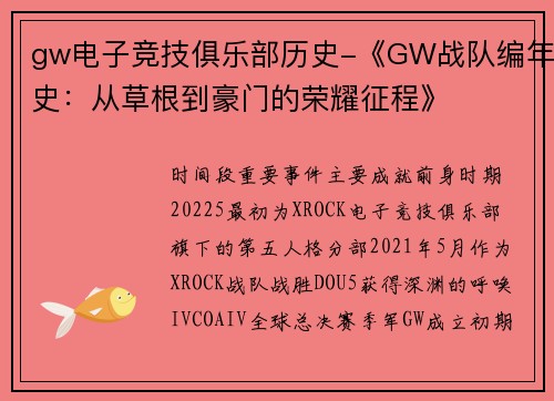 gw电子竞技俱乐部历史-《GW战队编年史：从草根到豪门的荣耀征程》
